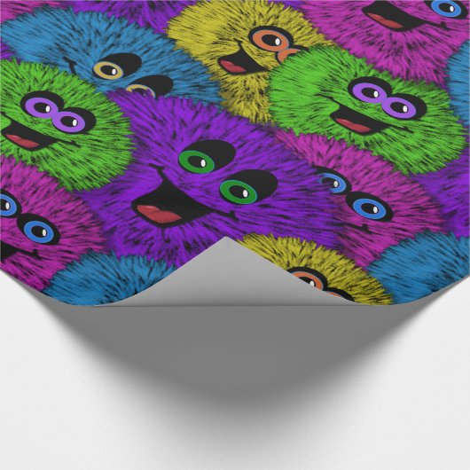 Papier Cadeau Fuzzles conviviaux Créatures mignonnes Papier d'en (Coin)