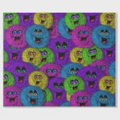 Papier Cadeau Fuzzles conviviaux Créatures mignonnes Papier d'en (Plat)