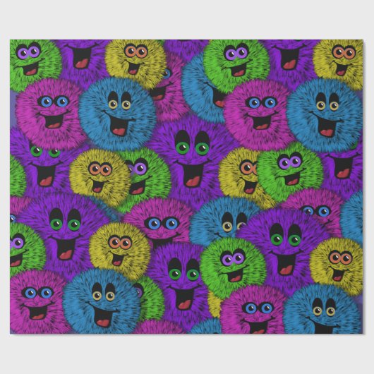 Papier Cadeau Fuzzles conviviaux Créatures mignonnes Papier d'en (Plat)