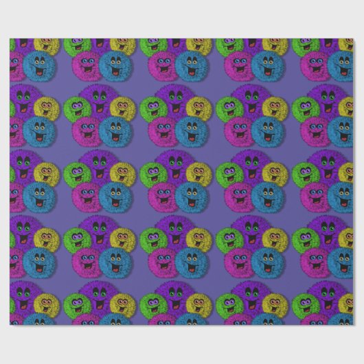 Papier Cadeau Fuzzles conviviaux Créatures mignonnes Papier d'en (Plat)