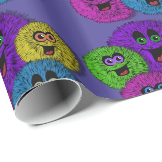 Papier Cadeau Fuzzles conviviaux Créatures mignonnes Papier d'en (Coin rond)