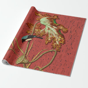 Papier Cadeau G.A. Audsley Vintage Rouge Oiseau Japonais Art Lot
