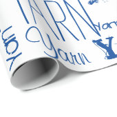 Papier Cadeau GAGNEZ ! Tricot bleu typographie (Coin rond)