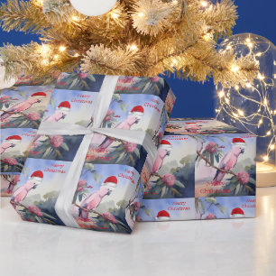 Papier Cadeau Gala de cacatoès rose chapeau de Père Noël Joyeux