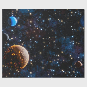 Papier Cadeau Galaxie avec étoiles et planètes