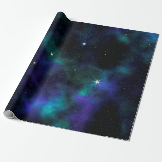 Papier Cadeau Galaxie bleue et verte (Déroulé)