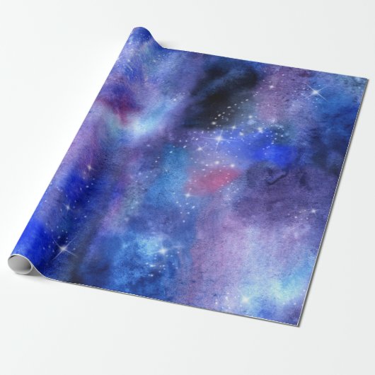 Papier Cadeau Galaxie cosmique Étoiles spatiales bleues (Déroulé)