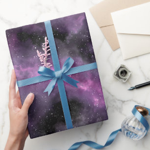 Papier Cadeau Galaxie Nébuleuse Violette Espace Noir Motif Abstr