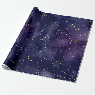 Papier Cadeau Galaxie violette et bleue avec étoiles