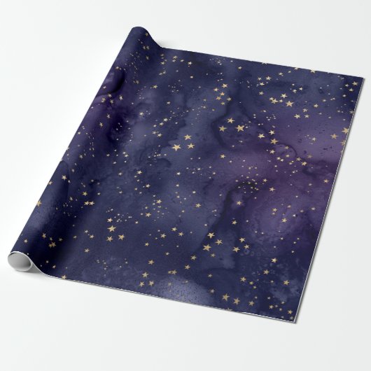 Papier Cadeau Galaxie violette et bleue avec étoiles (Déroulé)