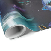 Papier Cadeau Galaxie visiteurs dans l'espace (Coin rond)