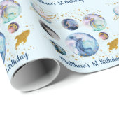 Papier Cadeau Galaxy Outer Space Blue Gold Anniversaire (Coin rond)