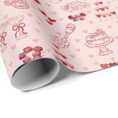 Papier Cadeau Galentine’s Party Doodle Pattern (Coin rond)