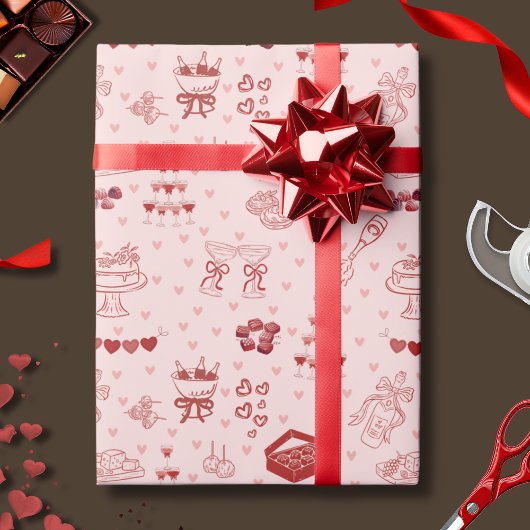 Papier Cadeau Galentine’s Party Doodle Pattern