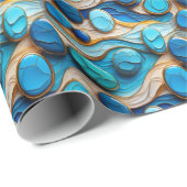 Papier Cadeau Galets bleus texturés Waves Gold Accent (Coin rond)