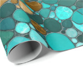 Papier Cadeau Galets Mosaic Art -Emerald et or (Coin rond)