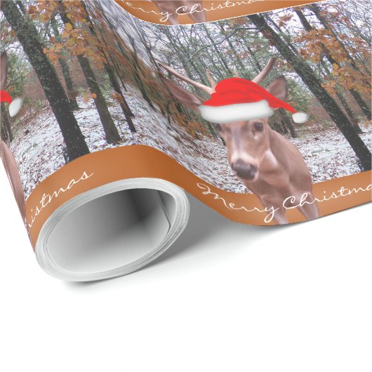 Papier Cadeau Game Cam attrapé un cerf Sporting Santa Hat (Coin rond)