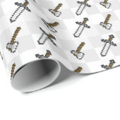 Papier Cadeau Gamer graphique de jeu vidéo de pixel de hache (Coin rond)