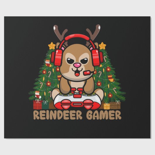 Papier Cadeau Gamer Reindeer jeu vidéo de Noël (Plat)