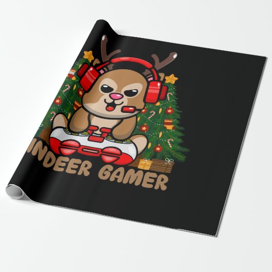 Papier Cadeau Gamer Reindeer jeu vidéo de Noël (Déroulé)