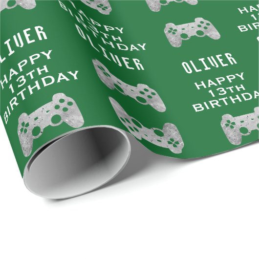 Papier Cadeau Gamer Video Game Controller Anniversaire (Coin rond)