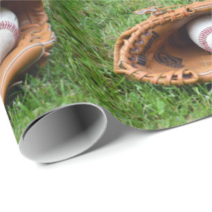Papier Cadeau Gant De Baseball Et Baseball Sur Grass Print