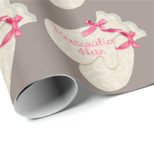 Papier Cadeau Gant d'hiver élégant ruban dentelle crème rose tau