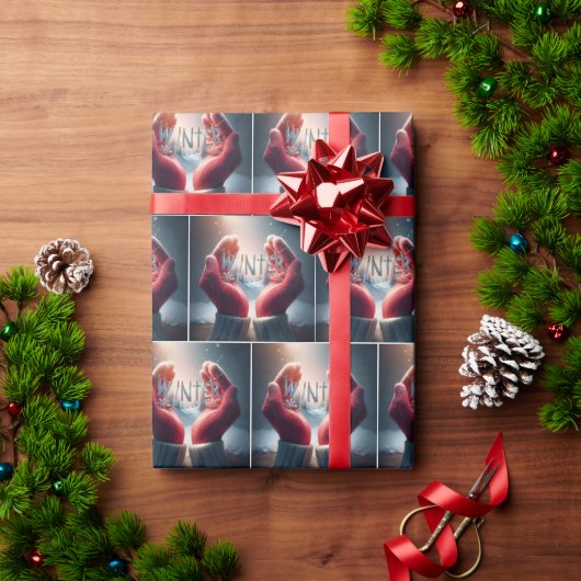 Papier Cadeau Gants d'hiver avec des flocons de neige (Cadeau de vacances)