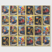 Papier Cadeau Garbage Truck Backhoe Nom du garçon Ballons d'anni (Plat)