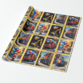 Papier Cadeau Garbage Truck Backhoe Nom du garçon Ballons d'anni (Déroulé)