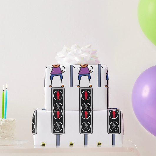 Papier Cadeau Garçon au passage piéton avec le signal rouge Stop