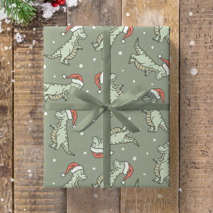 Papier Cadeau Garçon de Noël dinosaure Père Noël Dino T-Rex Sage