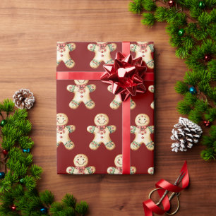 Papier Cadeau Garçon en pain d'épices vintage rouge cadeau