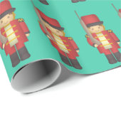 Papier Cadeau Garçon mignon de soldat de jouet de Noël en rouge (Coin rond)