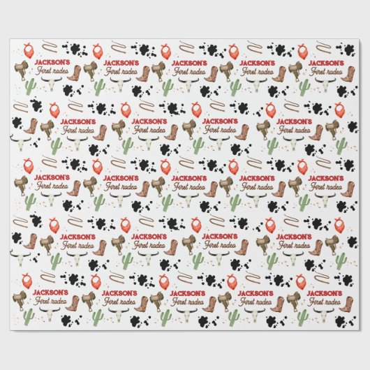 Papier Cadeau Garçon Mon premier rodéo Cowboy 1er anniversaire (Plat)