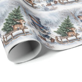 Papier Cadeau Garçon tirant un traîneau à l'ancienne avec Pine T (Coin rond)