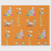 Papier Cadeau Garçons avec pépinière train Giraffe et Wagon (Plat)