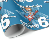 Papier Cadeau Garçons bleu ajouter votre âge et nom rockstar wra (Coin rond)