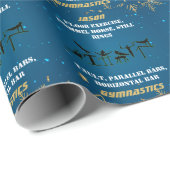 Papier Cadeau Garçons Blue Gold Gymnastique d'hiver Personnalisé (Coin rond)