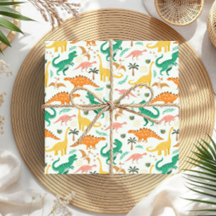 Papier Cadeau Garçons Colorful Cute Dinosaur T-Rex Anniversaire 
