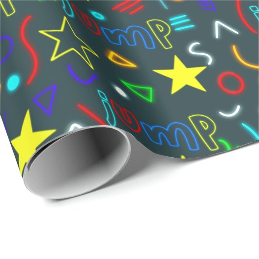 Papier Cadeau Garçons Cool Neon Trampoline Anniversaire de enfan (Coin rond)