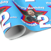 Papier Cadeau Garçons nom age 2 ajouter votre photo star motif (Coin rond)