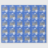 Papier Cadeau Garçons nom âge train loco bleu gris anniversaire (Plat)