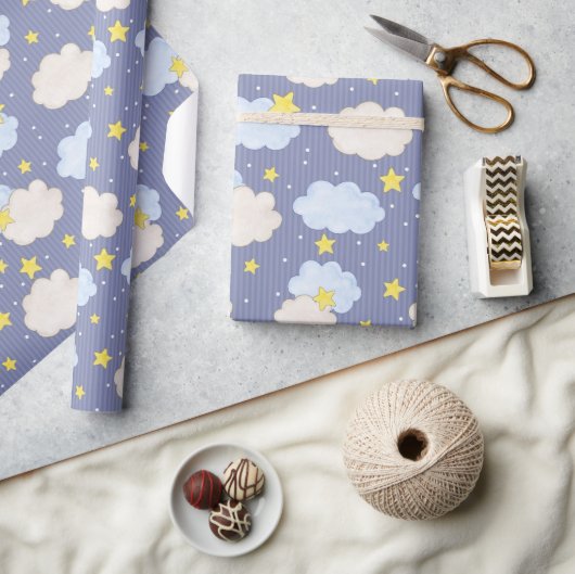 Papier Cadeau Garçons rayé ciel (Artisanat)
