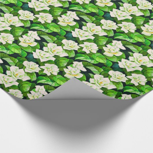 Papier Cadeau Gardenias blanches et Feuilles verts de Jade (Coin)