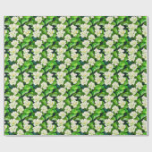 Papier Cadeau Gardenias blanches et Feuilles verts de Jade (Plat)