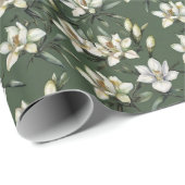 Papier Cadeau Gardénie blanche verte Sage (Coin rond)