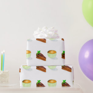 Papier Cadeau Gâteau au Chocolat à l'Aquarelle Avec Café
