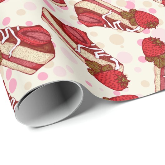 Papier Cadeau Gâteau aux fraises (Coin rond)