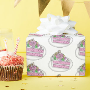 Papier Cadeau Gâteau avec Fleurs et Papillons